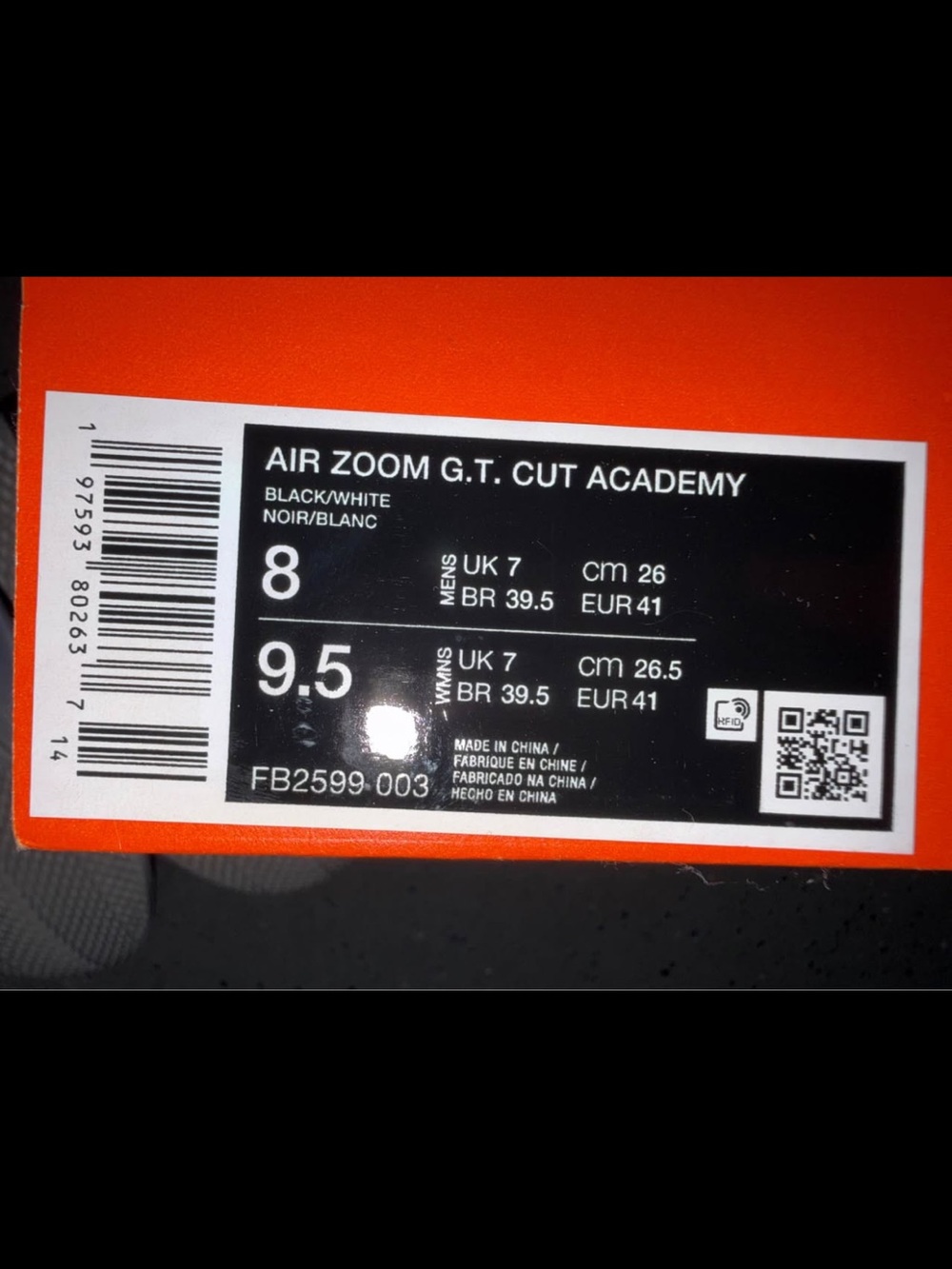 Nike Air Zoom G.T. Cut Academy Mens 8 Black White (Panda) Shoes - Picture 2 of 7
